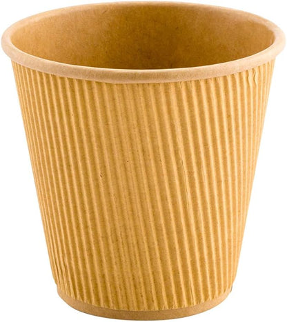 Restaurantware 8 Ounce Double Wall Disposable Coffee Cups, 25 Insulated Kraft Paper Tumblers Ripple Wall Design, Lids Available and Sold Separately, for Hot Drinks like Tea, Hot Chocolate