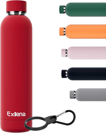 Slim Insulated Water Bottles for Travel 25oz with Clip, Double Wall Vacuum Stainless Steel Water Bottle Keeps Drinks Cold 24 Hrs/Hot 12 Hrs, 100% Leakproof, BPA Free（Red）