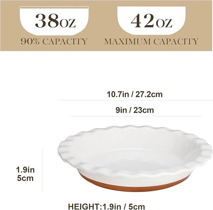 MALACASA Ceramic Pie Pan Set of 2-9 Inch Quiche Baking Dish Nonstick Pie Plate, Deep Dish Scratch-Resistant Pie Pan for Apple Pie Pot Pie, Series TARA