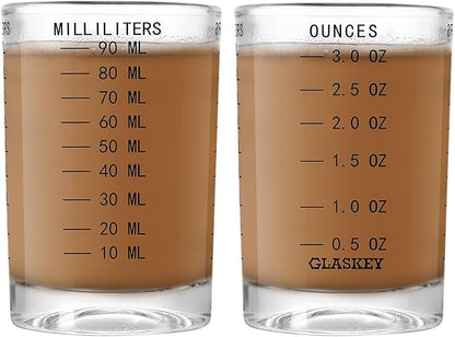 2 Pack Shot Glass Measuring Cup Set,3 oz/90ML Liquid Heavy High Espresso Glass Cup,Dishwasher Safe,Measurement of Dry and Liquid Ingredients(Black)
