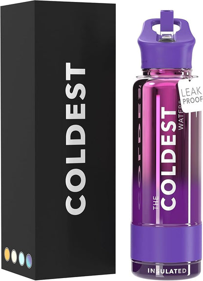Coldest Insulated Water Bottle with Straw Lid - Stainless Steel Metal Insulated Bottle for Men & Women (Purple Nova, 40 oz)