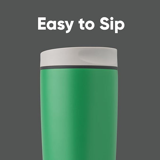 Owala SmoothSip Slider Insulated Stainless Steel Coffee Tumbler, Reusable Iced Coffee Cup, Hot Coffee Travel Mug, BPA Free 20 oz, Grey/Green (Sour Apple)