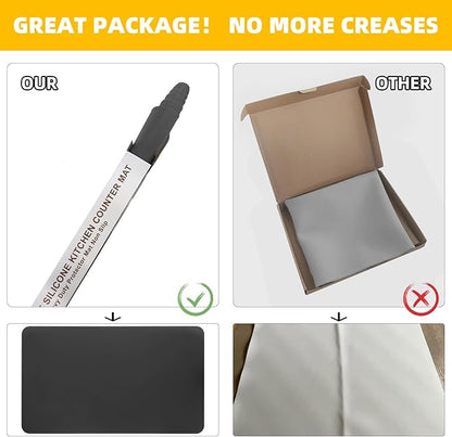 KVK Silicone Mat for Kitchen Counter with Raised Edge 43.3×25.6in - Extra Large Silicone Mat Heat Resistant - Glossy Bottom Non Slip - Universal Painting Craft Resin Mat Countertop Protector,Black