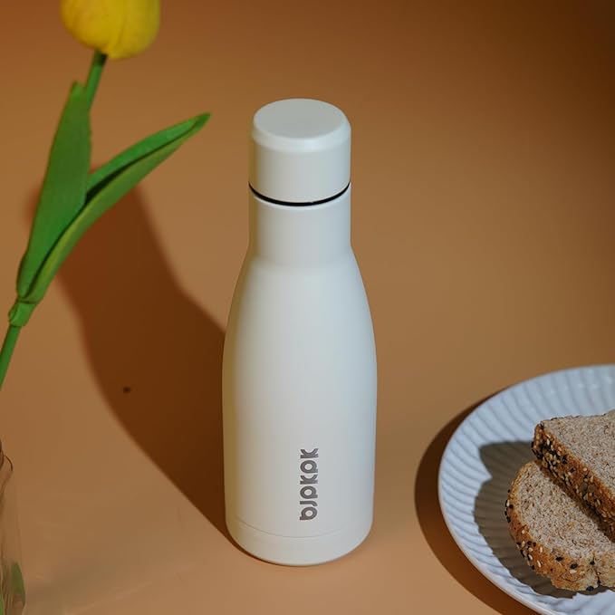 BJPKPK 12oz Water Bottles Stainless Steel Double Wall Vacuum Insulated Small Water Bottles for Travel,Beige