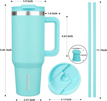 BJPKPK 40 oz Stainless Steel Tumbler With Handle Insulated Tumblers With 2 Straw Travel Coffee Mug With Lid,Turquoise