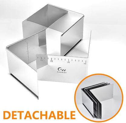 Guowall Adjustable Cake Ring Extensible Rectangle Ring Mold Detachable Stainless Steel Square Shaped Cake Cutter, Nonstick DIY Baking - 5.9 x 5.9 in (15 x 15 cm)
