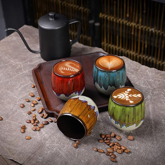 Espresso Cups Ceramic Kiln-Change Small Espresso Coffee Cup Spirits Cups Tasting Cups Ceramic Mate Cup Set of 4 (4 colors)