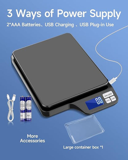 Large 5kg/11lb Kitchen Scale with 0.1g/0.01oz High Precision, USB Rechargeable Food Scale, Stainless Steel Pan, with Tare Function,for Baking Cooking Coffee Package Postage