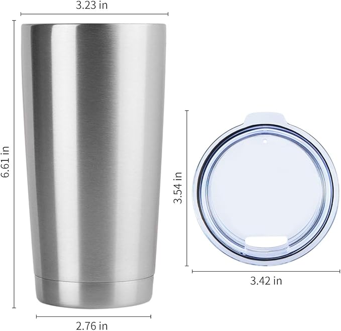 DOMICARE 20oz Stainless Steel Tumbler Bulk with Lid, Double Wall Vacuum Insulated Travel Mug, Powder Coated Coffee Cup, Stainless Steel, 1 Pack