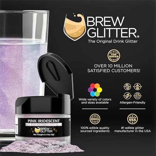 Brew Glitter Iridescent Pink Edible Drink Glitter 1x 4g Jar for Cocktails, Beer, & Beverages