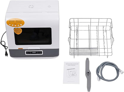 800W Portable Countertop Dishwasher, 110V Automatic Mini Dishwasher Machine with 3 Washing Programs, 360° Rotating Spray Air Drying Function for House Dorm Apartment RV