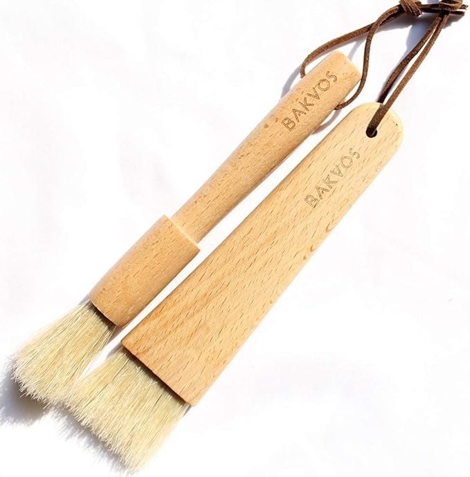 Pastry Brushes With Natural Wood and Bristles,Baking Brushes,Cooking Brushes,Food Brushes,Round and Flat,2 Pack