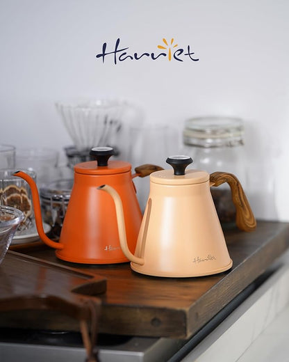 Harriet Gooseneck Kettle with Thermometer for Pour Over Coffee and Tea, 37 fl oz, Stainless Steel, Durable 3-Layer Base, Ideal Spout for Precision Pouring, Compatible with all Stove Tops, Peach