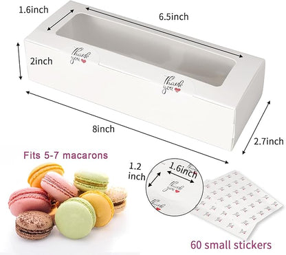 Garmeinea 30 Pack Macaron Boxes Packaging for 5 to 7 Macarons with 60 Pcs Stickers for Home DIY Baking Gift(White)