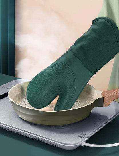 sungwoo Silicone Oven Mitts, Heat Resistant Oven Gloves with Quilted Liner Non-Slip Textured Grip Perfect for BBQ, Baking, Cooking and Grilling - 1 Pair 13.8 Inch Midnight Green