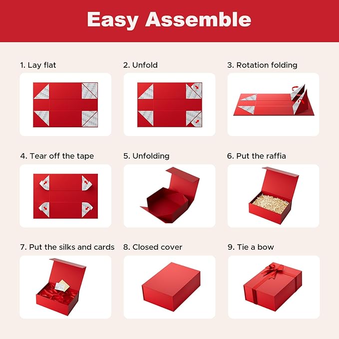 Large Red Gift Box with Lid: 13.5×10×5 Inches - Strong Magnetic Closure for Valentines Christmas Bridesmaid Gifts – Perfect for Couples Friends Family