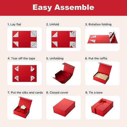 Large Red Gift Box with Lid: 2 Pack 13.5×10×5 Inches - Strong Magnetic Closure for Valentines Christmas Bridesmaid Gifts – Perfect for Couples Friends Family