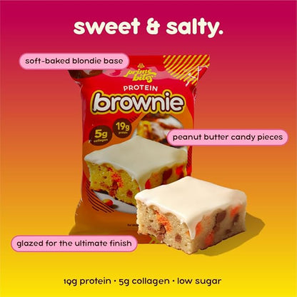 Prime Bites Protein Brownie from Alpha Prime Supplements | High Protein, Collagen Fortified Low Sugar Treat | Delicious Snack | 12 Bars per Box (Peanut Butter Candy Crunch)
