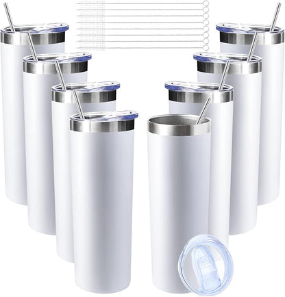 20 oz Skinny Tumblers with Lid and Straw,Stainless Steel Vacuum Insulated Tumbler Cup Double Wall Travel Coffee Mug, Thermal Water Tumbler for Hot and Cold Drinks(White,8)