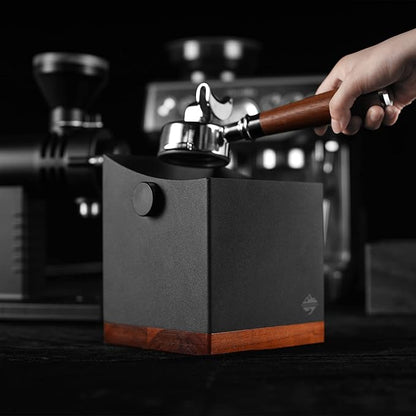CrossCreek Coffee Knock Box | 2.5L Large Espresso Grounds Container | Metal & Walnut Wood | Removable Silicone Knock Bar & Non-Slip Base | Espresso Accessories for Coffee Bar | Black