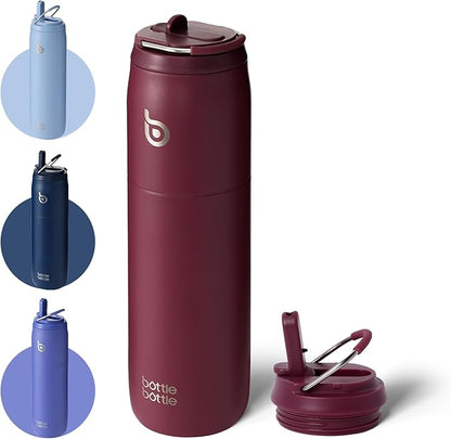 BOTTLE BOTTLE Stainless Steel Water Bottle with Straw and Lid, 32 oz Vacuum Insulated Cup,Stay Cold and Hot， Leak-Proof Wide Mouth Sports Water Bottles red