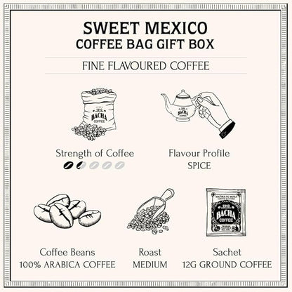 Bacha Coffee | Sweet Mexico Fine Flavoured, Medium Roast, 100% Arabica Specialty Coffee, 12 Coffee Drip Bags, Gift Box