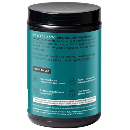 Perfect Keto 7g MCT Oil Powder, Medium Chain Triglycerides Supplement, Non Dairy Coffee Creamer for Keto Diet, Ketogenic MCT Oil Mix for Coffee, Smoothie, Protein Shakes and Tea, Vanilla, 30 Servings