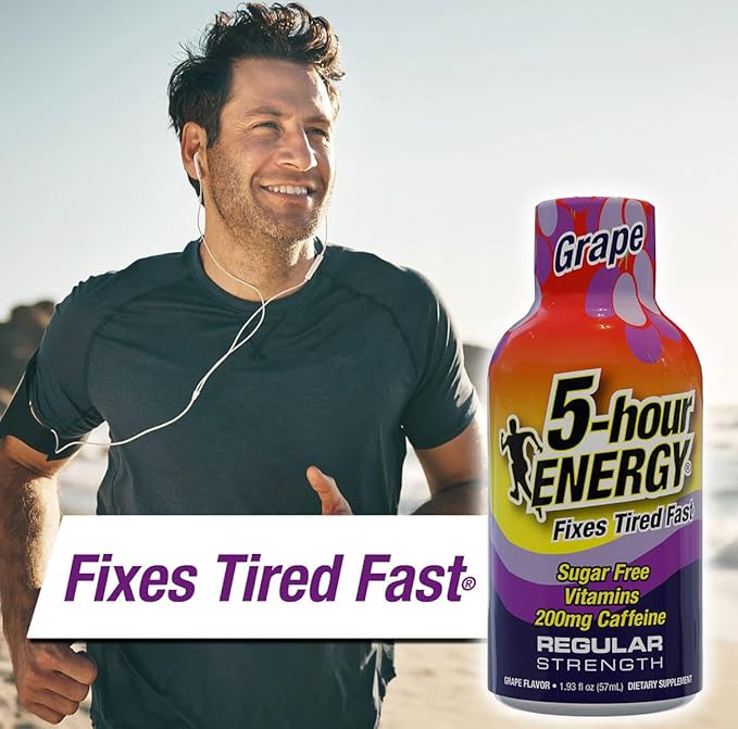 5-hour ENERGY Regular Strength Energy Shot 1.93oz, 20-Pack – Sugar Free Caffeine Energy Booster with B-Vitamins & Amino Acids – Zero Calorie (20 Bottles – Single Flavor, Grape Regular Strength)