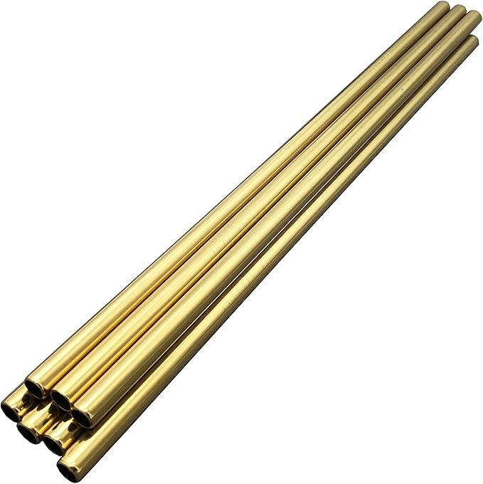10 Pcs Stainless Steel Straws, Reusable Drinking Straws, Straight Metal Straw Sets with 2 Pcs Cleaning Brushes (8.5 Inch, Gold)