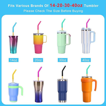 Newly Upgraded 8.5In Reusable Stainless Steel Straws Set 6 PCS with12 Silicone Accessories, 2 Straw Brush, 1 Storage Case, BPA Free, Eco-Friendly Metal Straws for 14, 20, 30,40 oz Tumbler