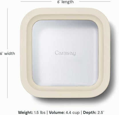 Caraway 6pc Glass Food Storage Set – 4.4 Cup Food Containers (6) - Ceramic Coated - Non Toxic, Non Stick with Lids - Microwave Safe - Cream
