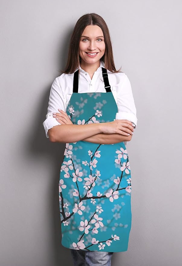 Spring Japanese Flowers Kitchen Cooking BBQ Chef Apron,Funny Apron for Men, Women - Dad Presents, Presents for Men - Birthday, Mothers Day Presents for Mom, Wife, Husband, Brother, Friends