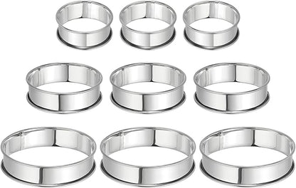 HARFINGTON 9pcs Crumpet Rings 2.36" 3.15" 3.94" Nonstick Round Cake Ring Stainless Steel Double Rolled English Pastry Rings for Kitchen Baking Crumpet Dessert, Silver