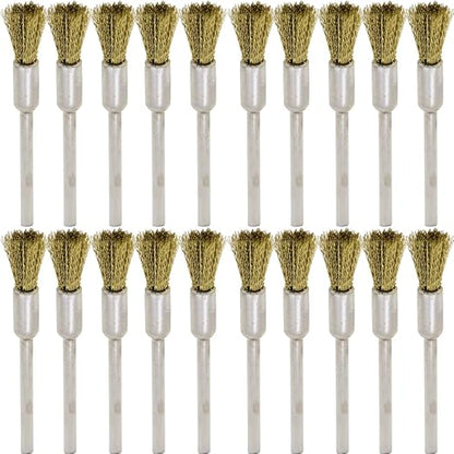 20PCS Brass Wire Brushes - Metal Rust Removal, Cleaning, and Polishing - 6mm Diameter, 1/8″ (3mm) Shaft - Removes Burrs, Dust, and Oxide Layer - Handles Rough Surfaces - Rotary Tool Accessories