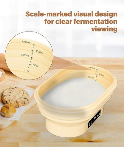 HK Electric Sourdough Starter Kit with 6-Temp Control & Timer, 11" Foldable Sourdough Bread Baking Supplies & Dough Warmer, Complete Banneton Bread Proofing Basket Set for Artisan Home Bakers