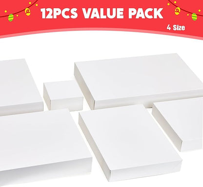 JOYIN 12PCS 17" Christmas Shirt Gift Boxes with Lid for Presents, Extra Large 4" Deep White Paper Box, 4 Assorted Different Size Robe Box for Clothes, Xmas Birthday Holiday Wedding Gift Wrapping Decor