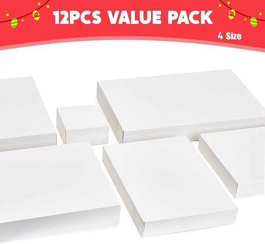 JOYIN 12PCS 17" Christmas Shirt Gift Boxes with Lid for Presents, Extra Large 4" Deep White Paper Box, 4 Assorted Different Size Robe Box for Clothes, Xmas Birthday Holiday Wedding Gift Wrapping Decor
