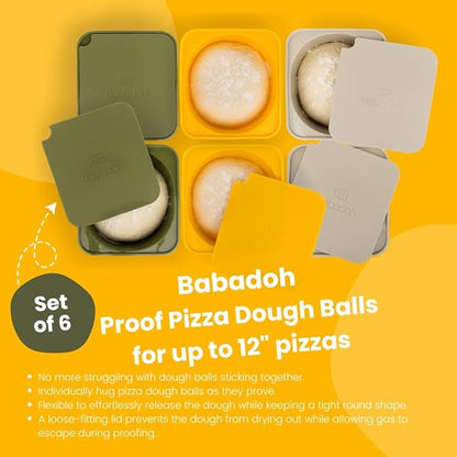 Babadoh Pizza Dough Proofing Silicone Containers with Lids | Pizza Making Accessories | The Perfect Pizza | Set of 6 | Multi Yellow (2 Dough, 2 Olive, 2 Yellow) | Original Size (make 12" Pizzas)