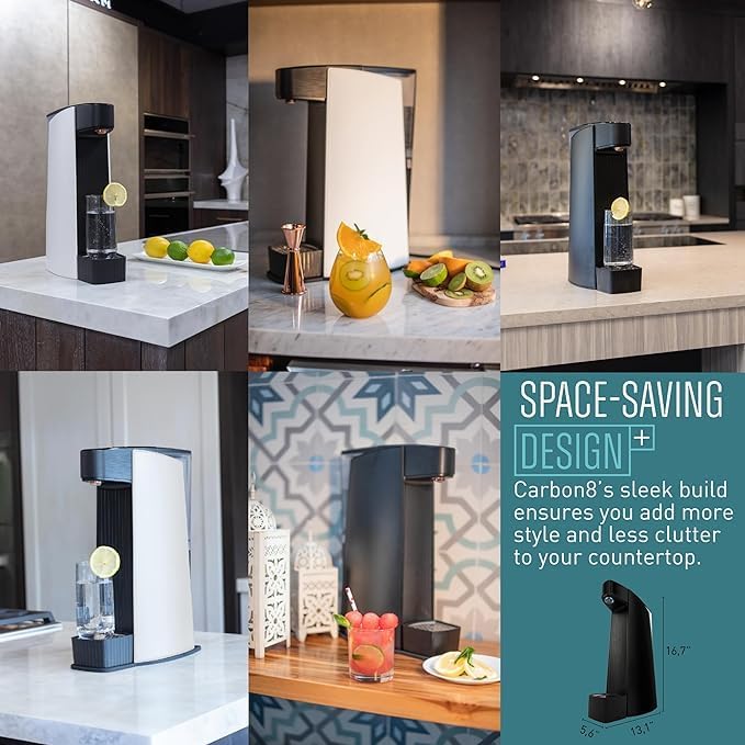 Carbon8 Sparkling Water Maker Machine, Home Soda Stream Machine, Screw-In CO2 Carbonator, Countertop Water Mineralizer, Seltzer Soda Maker Dispenser, CO2 Cylinder Not Included, Black