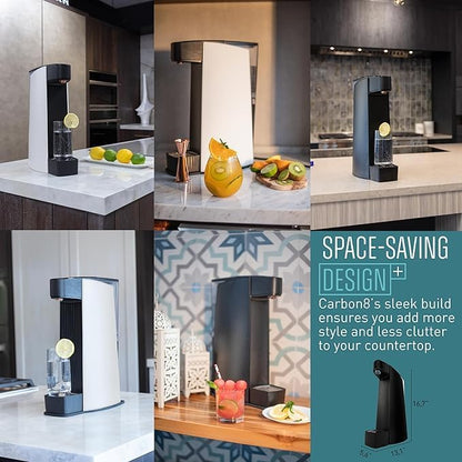 Carbon8 Sparkling Water Maker Machine, Home Soda Stream Machine, Screw-In CO2 Carbonator, Countertop Water Mineralizer, Seltzer Soda Maker Dispenser, CO2 Cylinder Included, Aluminum