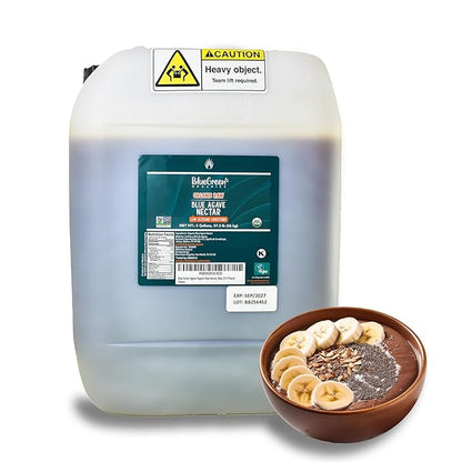 BLUE GREEN ORGANICS, Agave syrup, Agave, Gluten Free, Organic, Sweetener, coffees, pancakes or any baked good, Family-friendly, For restaurants, Sugar substitute, Raw, 57.3 Lb