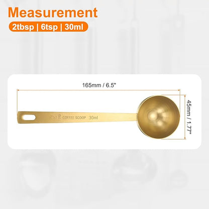 HARFINGTON 3pcs Coffee Scoop Spoon 2tbsp (6tsp, 30ml) 304 Stainless Steel Long Handle Teaspoon/Tablespoon Measuring Spoons Scoops for Tea Sugar Kitchen, Gold