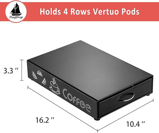 FlagShip for Vertuo Pod Holder Coffee Pod Storage for Nespresso Pod Organizer Black Metal Fits All Size Vertuo Pods