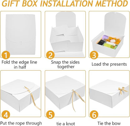 8Pack Large Gift Boxes with Lids, 12x12x5 Inches Bridesmaid Proposal Box With Ribbon, White Boxes For Gifts, Paper Gift Box For Presents, Wedding, Bridal Shower, Birthday Party