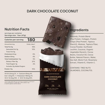 Stars + Honey Protein Bars- Dark Chocolate Coconut,14g Protein, 1g Sugar, w/Collagen Keto Friendly Snack - Gluten, Dairy, & Soy Free - High-Protein Snacks for Energy & Recovery-10 pack