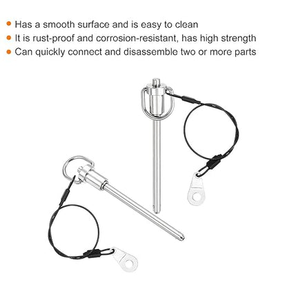 uxcell 1 Pcs Quick Release Pin, 6x75mm(Dia. x L) Push-Button Ball Locking Pin 304 Stainless Steel Ring Handle Locking Pin with Wire for Audio Bimini Top Marine, Silver