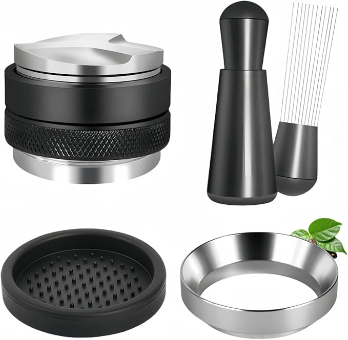 51mm Espresso Distributor Set - Coffee Distributor and Tamper Leveler Fits Portafilter Tamper 51mm - Barista Kit with WDT Tool and Dosing Funnel