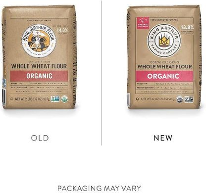 King Arthur, 100% Organic Whole Wheat Flour, 100% Whole Grain, Non-GMO Project Verified, 2 Pounds (Pack of 12)