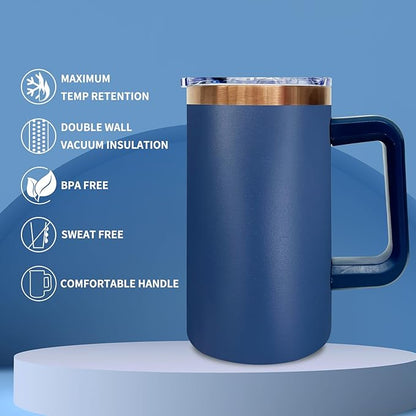 20 oz Insulated Coffee Mug with Lid, 8 Pack Stainless Steel Coffee Tumbler Bulk, Double Wall Vacuum Travel Mug with Handle, Leakproof Powder Coated Coffee Cups for Hot and Cold Drinks (Mixed,8 pack)