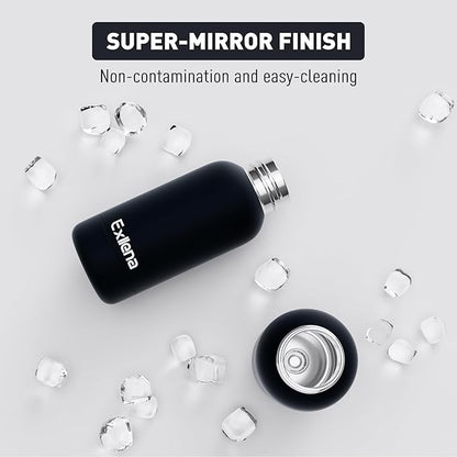 Small Water Bottle 12oz with Clip, Double Wall Stainless Steel Vacuum Small Insulated Water Bottle Keeps Drinks Cold 24 Hrs/Hot 12 Hrs for Kids Handbag School BPA Free (Black)